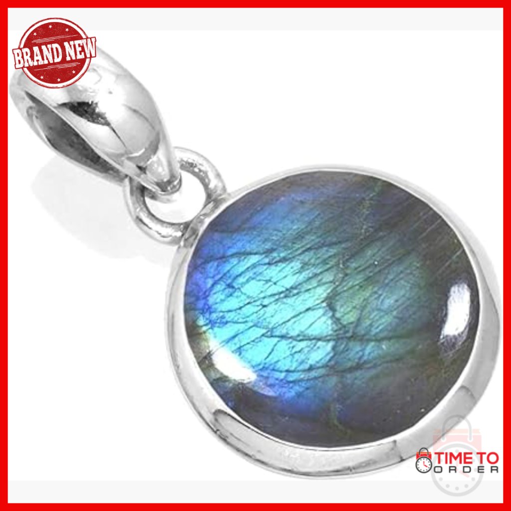 Handmade Sterling Silver Labradorite Pendant Necklace 12mm Round Gemstone